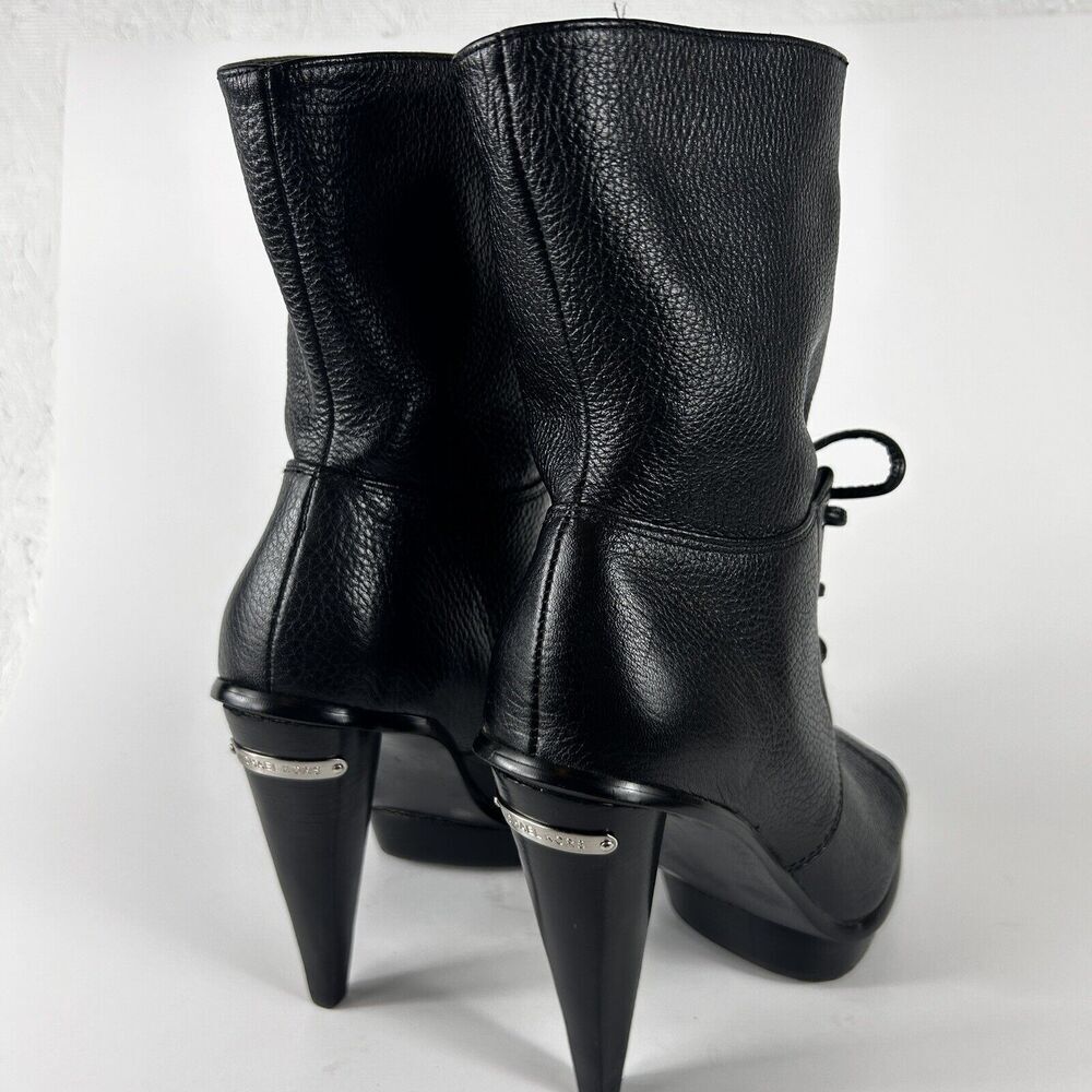 Michael Kors Women's Size 6M Black Leather Peep Toe Lace Up Booties Heels Shoe - Picture 2 of 9